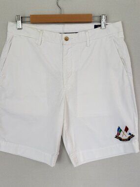 Polo Ralph Lauren Shorts Men 32 White Stretch Classic Fit Flag Embroidered Chino